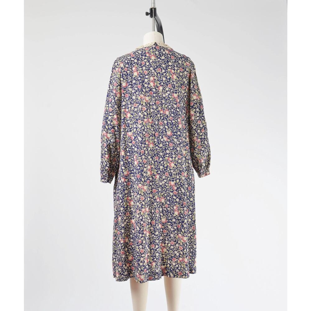 Vintage 70s Floral Babydoll Peter Pan Lace Collared Midi Dress with Pockets S - Picture 6 of 10